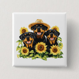 Chapa Cuadrada Perros Rottweiler Rodeados De Sunflowers