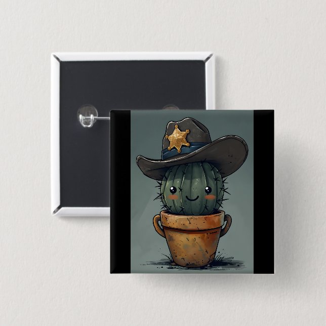 Chapa Cuadrada Personaje de Sheriff Spike-Cactus con fondo (Anverso y reverso)