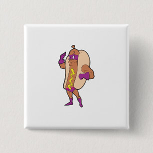 Chapa Cuadrada personaje divertido de superhéroe de hot dog