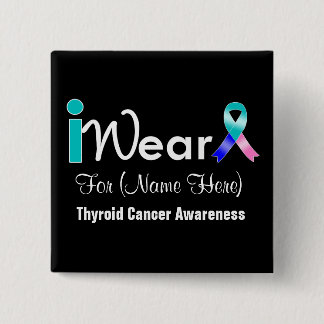 Chapa Cuadrada Personalice al cáncer de tiroides rosado azul