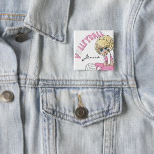 Chapa Cuadrada Personalice al chica lindo del voleibol rosado