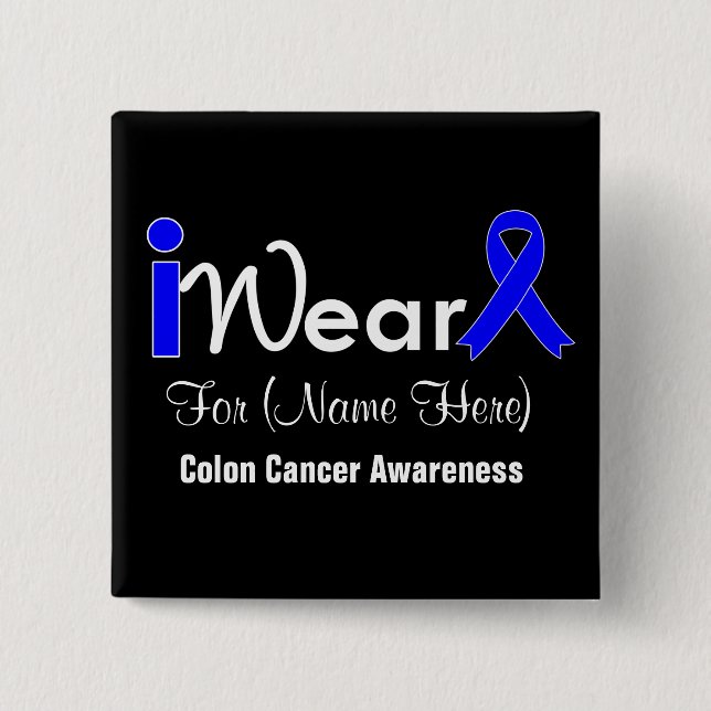 Chapa Cuadrada Personalice el cáncer de colon de Blue Ribbon (Anverso)