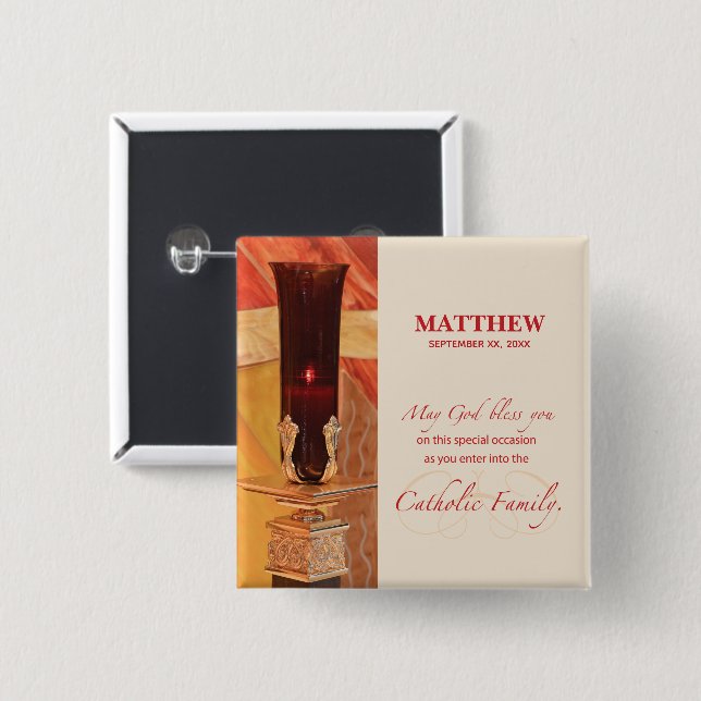 Chapa Cuadrada Personalice, RCIA felicita, católica, roja (Anverso y reverso)