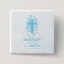 Chapa Cuadrada Personaliza, Cruz de la Primera Comunión Azul con 