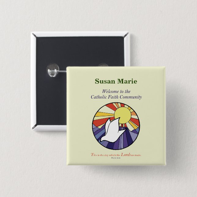 Chapa Cuadrada Personaliza el nombre, RCIA Dove Circle en amarill (Anverso y reverso)