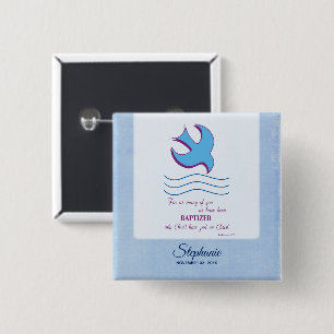 Chapa Cuadrada Personaliza, Paloma del Bautismo de Adulto en Azul