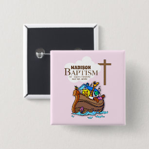 Chapa Cuadrada Personalizable, Bautizo de niña Arca de Noé