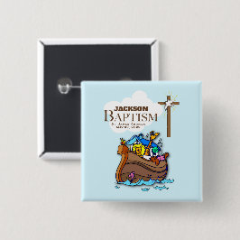 Chapa Cuadrada Personalizable, Bautizo de Niño Arca de Noé