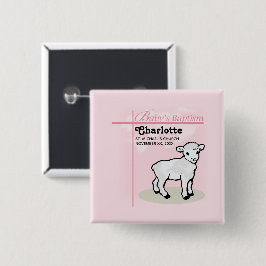 Chapa Cuadrada Personalizable, Bautizo, Rosa, Niña, Cordero