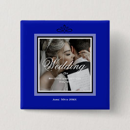 Chapa Cuadrada Personalizable de pareja boda azul cobalto