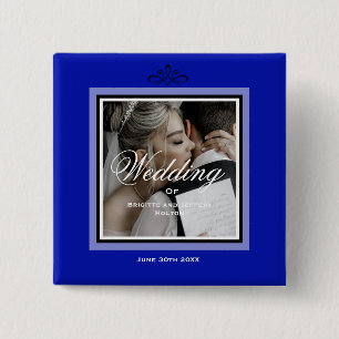 Chapa Cuadrada Personalizable de pareja boda azul cobalto