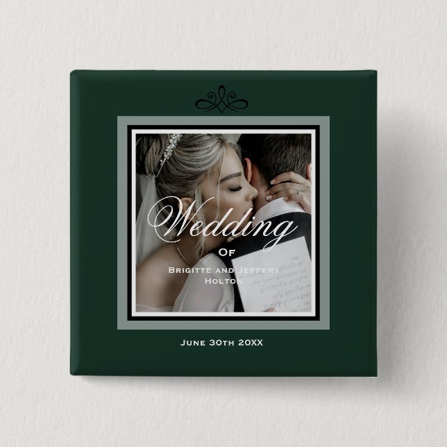 Chapa Cuadrada Personalizable verde esmeralda 50.º boda (Anverso)