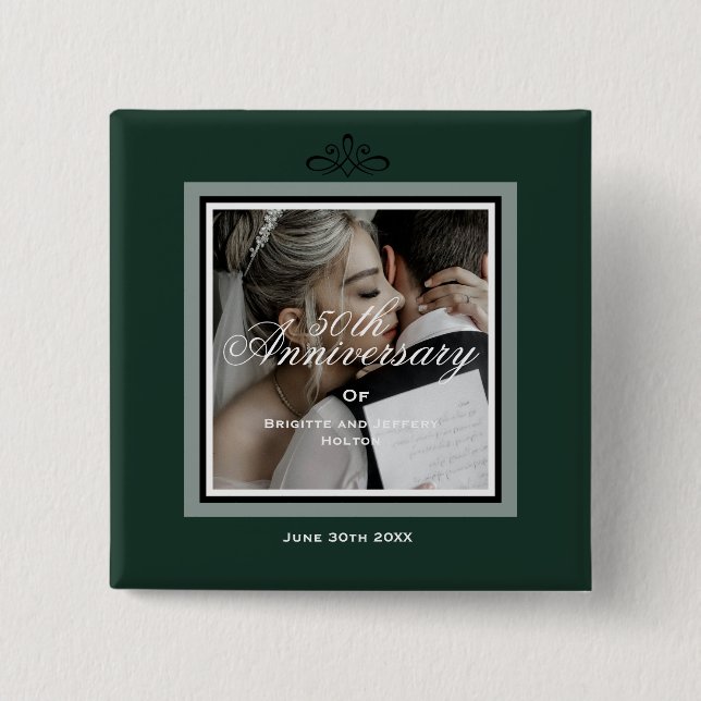 Chapa Cuadrada Personalizable verde esmeralda 50 aniversario de b (Anverso)