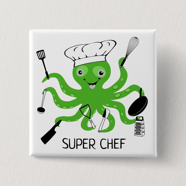 Chapa Cuadrada Personalización del pulpo verde de Super Chef (Anverso)