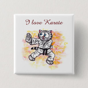 Chapa Cuadrada personalizado de acuarela Karate Kitten
