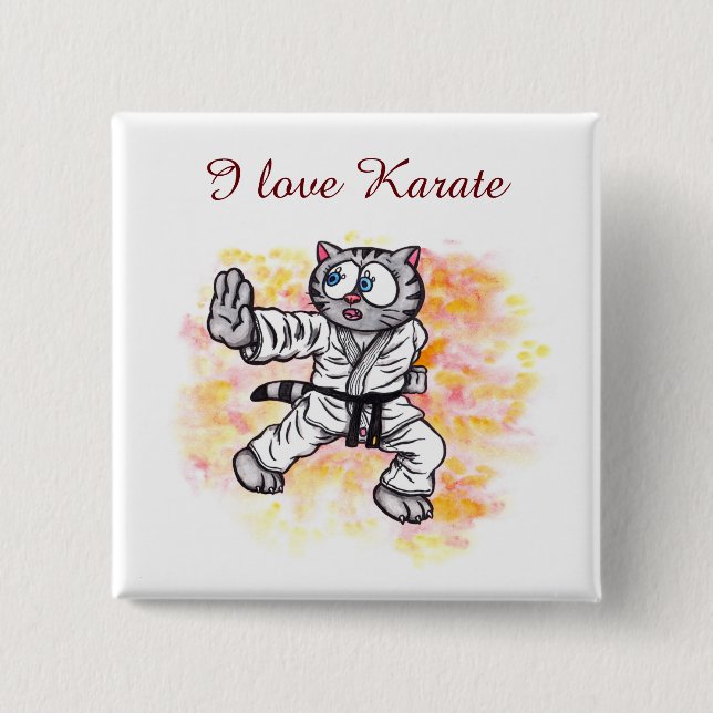 Chapa Cuadrada personalizado de acuarela Karate Kitten (Anverso)