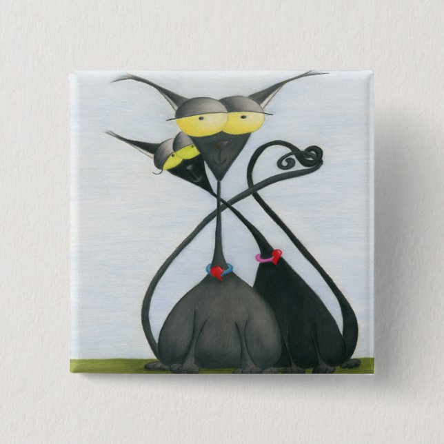 Chapa Cuadrada Personalizado de gato negro y gris (Anverso)
