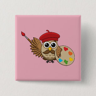 Chapa Cuadrada Personalizado de Lechuza Cute Painter