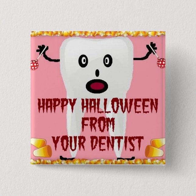 Chapa Cuadrada Personalizado Dentista de Halloween (Anverso)