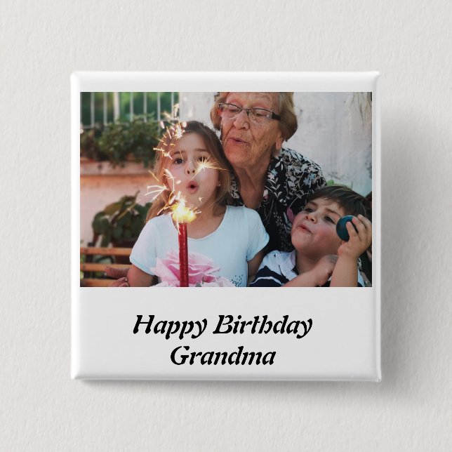 Chapa Cuadrada Personalizado Feliz cumpleaños foto de la abuela (Anverso)