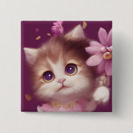 Chapa Cuadrada Personalizado gatito de bebé esponjoso con ojos gr