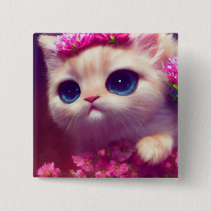 Chapa Cuadrada Personalizado gatito de bebé esponjoso con ojos gr