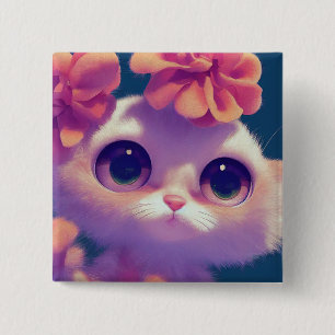 Chapa Cuadrada Personalizado gatito de bebé, ojos grandes, flor r