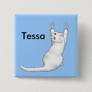 Chapa Cuadrada Personalizado Gato Blanco arañando y desgarrando