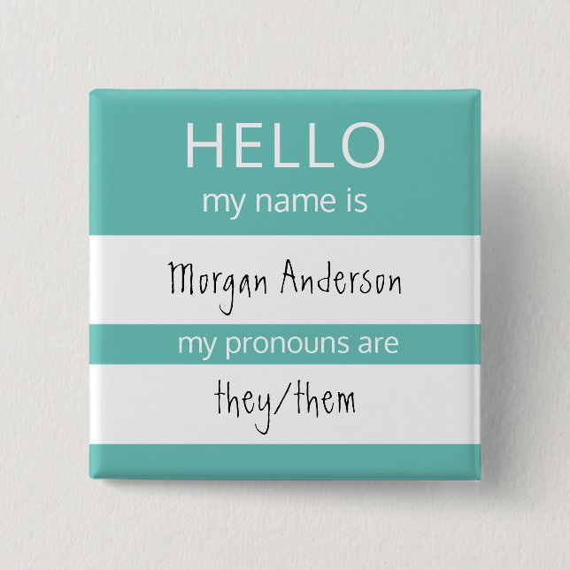 Chapa Cuadrada Personalizado HELLO Mi Nombre Pronouns Es Badge (Anverso)