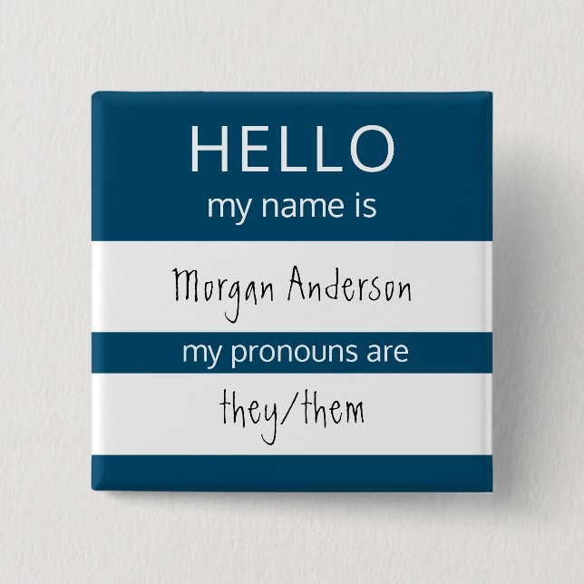 Chapa Cuadrada Personalizado HELLO Mi Nombre Pronouns Es Badge (Anverso)