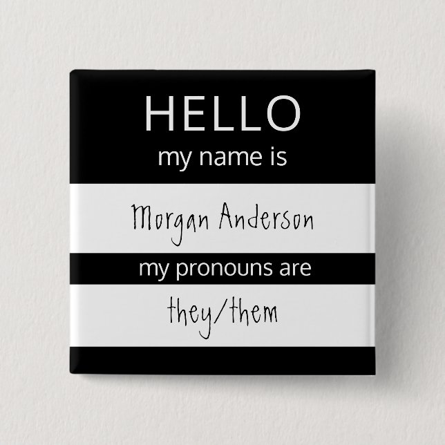 Chapa Cuadrada Personalizado HELLO Mi Nombre Pronouns Es Badge (Anverso)