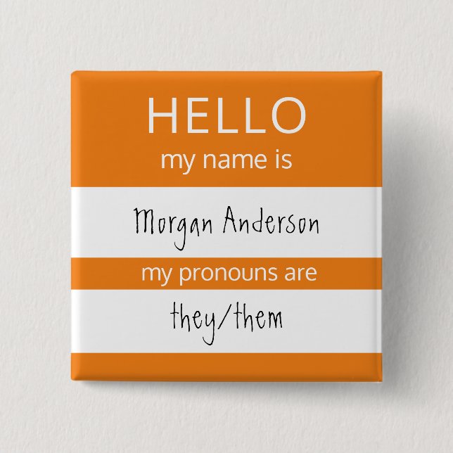 Chapa Cuadrada Personalizado HELLO Mi Nombre Pronouns Es Badge (Anverso)