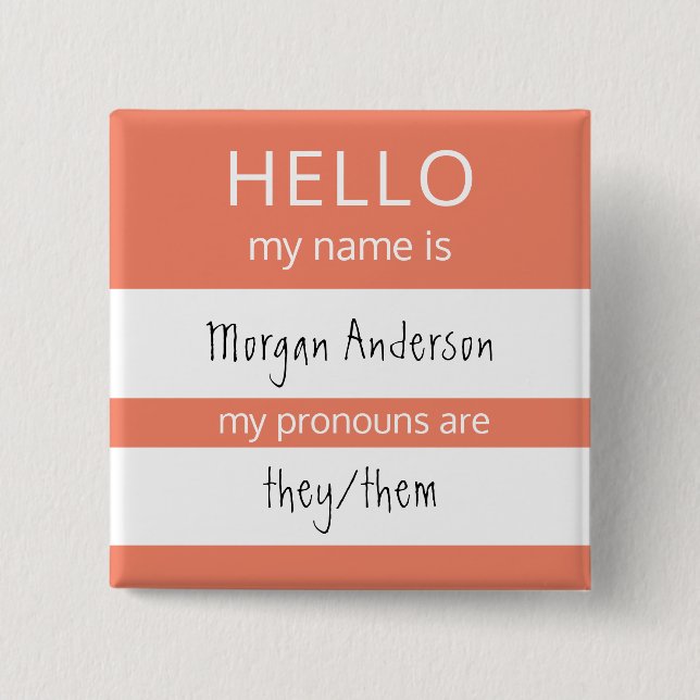 Chapa Cuadrada Personalizado HELLO Mi Nombre Pronouns Es Badge (Anverso)