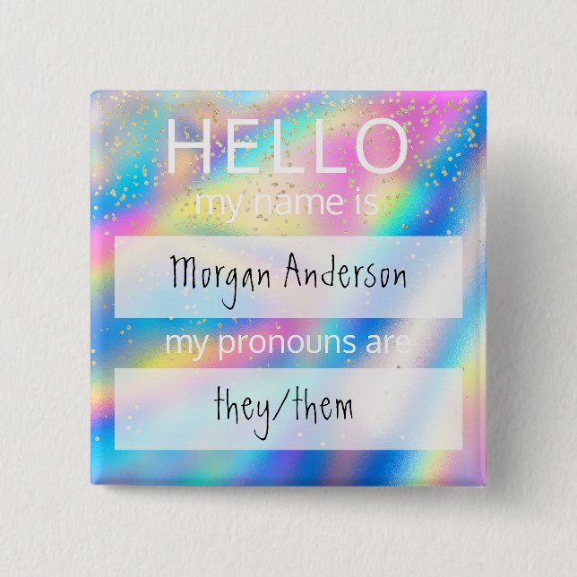 Chapa Cuadrada Personalizado HOLA Mi Nombre Pronouns Es Badge (Anverso)