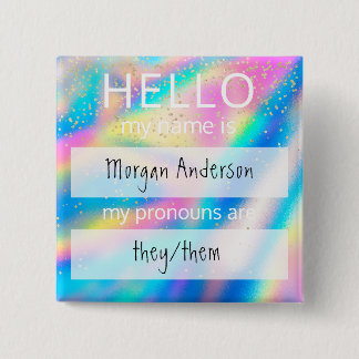 Chapa Cuadrada Personalizado HOLA Mi Nombre Pronouns Es Badge