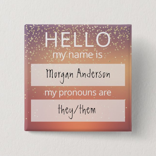 Chapa Cuadrada Personalizado HOLA Mi Nombre Pronouns Es Badge (Anverso)