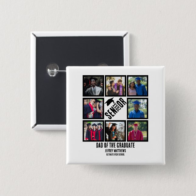 Chapa Cuadrada Personalizado Papá del Collage de fotos de grado 8 (Anverso y reverso)