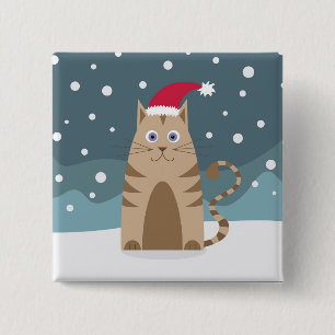 Chapa Cuadrada Personalizado santa kitten en bosque de nieve