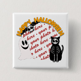 Chapa Cuadrada Personalizado Skeleton Cat, Bat & Ghost Photo Fram