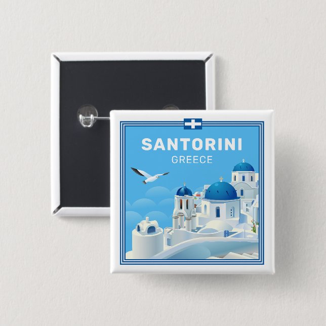 Chapa Cuadrada Personalizado Textos Santorini Grecia (Anverso y reverso)