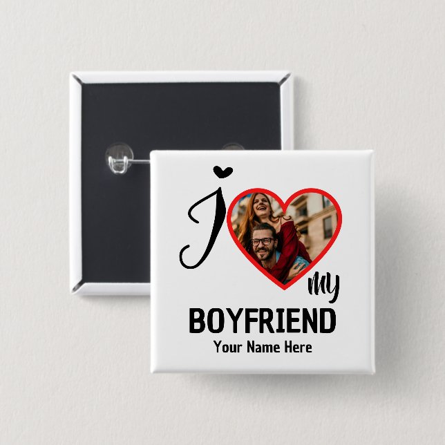 Chapa Cuadrada Personalizado Valentines Heart Photo I Love My Boy (Anverso y reverso)