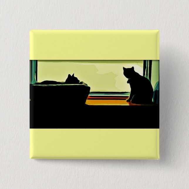 Chapa Cuadrada Personalizado Window Kitties (Anverso)