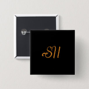 Chapa Cuadrada Personalizados de guiones dorados iniciales negro