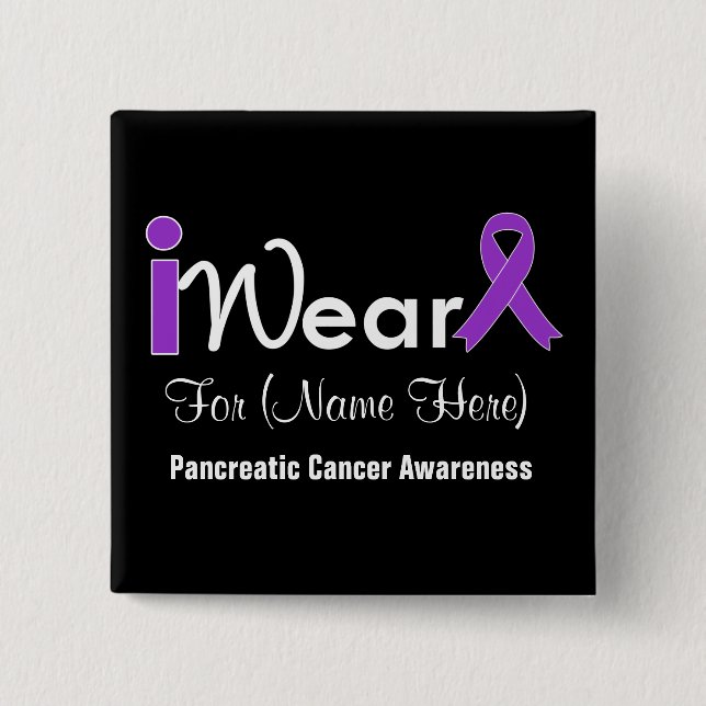 Chapa Cuadrada Personalizar el cáncer pancreático de cinta morada (Anverso)