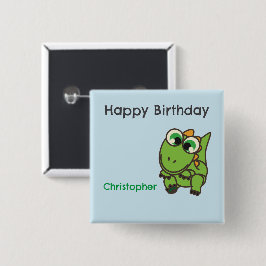 Chapa Cuadrada Personalized cute green dinosaurs blue birthday