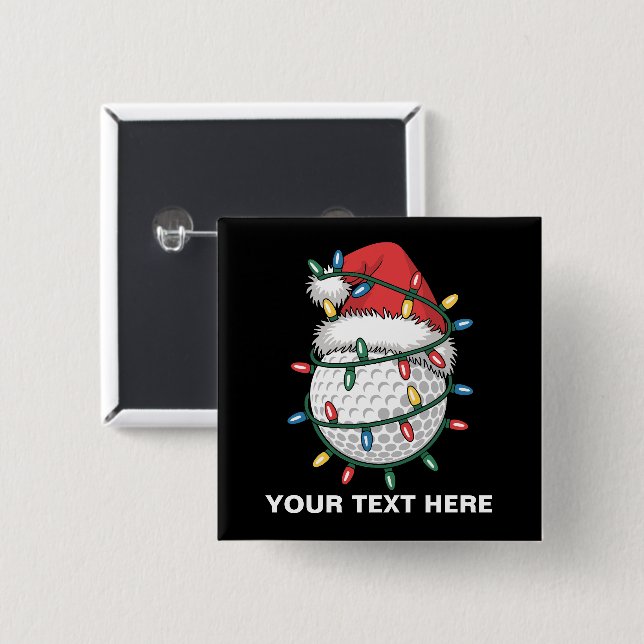 Chapa Cuadrada Personalized Golf Ball Santa Hat Christmas Lights (Anverso y reverso)