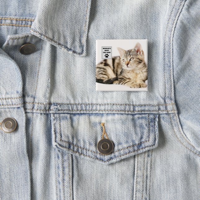 Chapa Cuadrada Personalized World's Best Cat Dad Custom Photo (In situ)