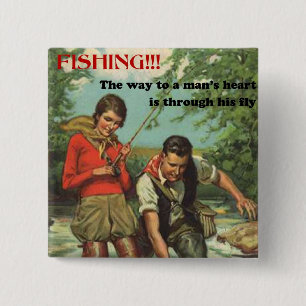 Chapa Cuadrada Pesca de mosca - Imagen retro con un divertido dis