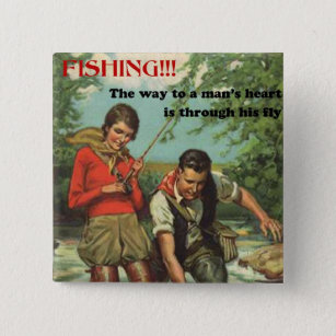 Chapa Cuadrada Pesca de mosca - Imagen retro con un divertido dis