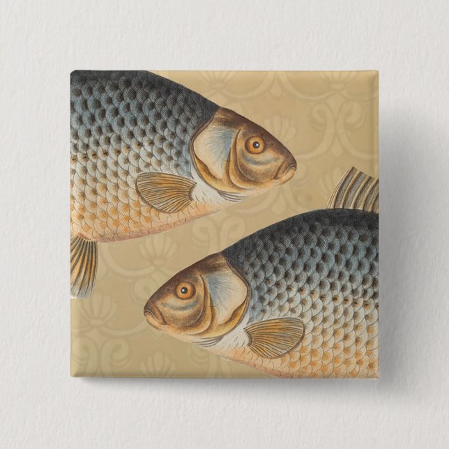 Chapa Cuadrada Pescado de carpa pescar pintura de agua dulce (Anverso)